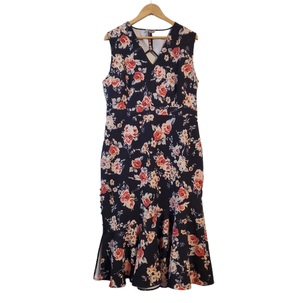Chelsea28 Floral Flute Ruffle Trim Dress Sleeveless